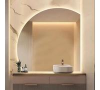ZYBOWAYL Specchio da Bagno LED a Mezza Luna Senza Cornice, Antinebbia, 3 Colori di Luce, Retroilluminato Regolabile Specchio per Il Trucco Intelligente(Right Under Cut,80cm/32)