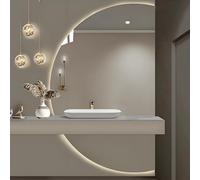 ZYBOWAYL Specchio da Bagno LED Mezzaluna 130cm, Specchio da Parete Intelligente Retroilluminato Senza Cornice 110cm, Anti Nebbia 3 Colori Luminosità Regolabile(Right Cut,35"L x 24" W)