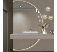 ZYBOWAYL Specchio da Bagno LED Mezzaluna 130cm, Specchio da Parete Intelligente Retroilluminato Senza Cornice 110cm, Anti Nebbia 3 Colori Luminosità Regolabile(Left Cut,51"L x 35" W)