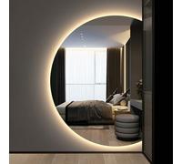 ZYBOWAYL Specchio da Bagno Moderno Semicerchio con 3 Colori di Luce Dimmerabili, Specchio for il Trucco Retroilluminato LED Antiappannamento(Right Cut,100x70cm/39x28)