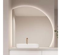 ZYBOWAYL Specchio da Bagno Montato a Parete LED a 3 Colori a Mezza Luna, Specchio per Trucco Decorativo Retroilluminato Intelligente, Anti-Appannamento(Left Under Cut,80cm/32)