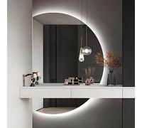 ZYBOWAYL Specchio da Bagno Semicerchio Antiappannamento con 3 Colori di Luce 110×70cm, Specchio da Parete LED con Interruttore Tattile Intelligente 130×90cm(Left Cut,51"L x 35" W)