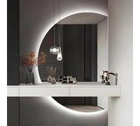 ZYBOWAYL Specchio da Bagno Semicerchio Antiappannamento con 3 Colori di Luce 110×70cm, Specchio da Parete LED con Interruttore Tattile Intelligente 130×90cm(Right Cut,47"L x 32" W)