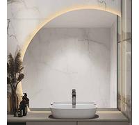 ZYBOWAYL Specchio da Bagno Semicerchio con Retroilluminato, 90/100cm Anti-Appannamento Specchio da Parete, 80cm Dimmerabile Specchio da Trucco, 70cm Specchi Decorativi a Mezza Luna(28",Right undercut)
