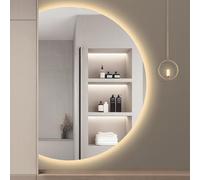 ZYBOWAYL Specchio per Trucco LED a 3 Colori a Mezza Luna, Specchio a Figura Intera Retroilluminato Intelligente Dimmerabile, Grande Decorativo per Bagno(Left Cut,110x70cm/43x28)