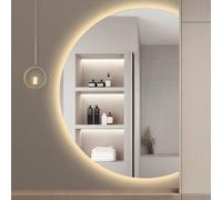 ZYBOWAYL Specchio per Trucco LED a 3 Colori a Mezza Luna, Specchio a Figura Intera Retroilluminato Intelligente Dimmerabile, Grande Decorativo per Bagno(Right Cut,110x70cm/43x28)