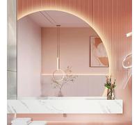 ZYBOWAYL Specchio Semicerchio Retroilluminato LED 3 Colori Dimmerabile 3000k 4000k 6000k, Specchio da Bagno Antiappannante Intelligente Senza Cornice(Left Under Cut,70 * 70cm/28 * 28")