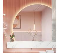 ZYBOWAYL Specchio Semicerchio Retroilluminato LED 3 Colori Dimmerabile 3000k 4000k 6000k, Specchio da Bagno Antiappannante Intelligente Senza Cornice(Right Under Cut,80 * 80cm/32 * 32")