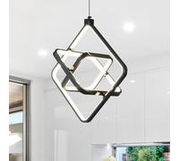 ZYBWL Lampada a Pendile a LED Moderna Placatura Nero Anello Rettangolo Lampada a Pendile Regolabile in Altezza Adatta per Cucina Isola Camera Da Letto Soggiorno Foyer (3-Anelli)