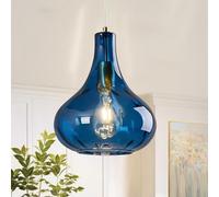 ZYBWL Lampada sospensione in vetro trasparente 1 Fiamma Metallo Blu Lampada sospensione Cucina Altezza regolabile Moderno Lampadario per Camera letto Tavolo pranzo Sala pranzo Presa E27 Ø 24 cm