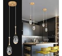 ZYBWL Modern Black Gold Lampada a sospensione 2 Fiamma LED Lampade da soffitto Mini Teardrop Crystal Lampada a sospensione per Cucina Isola Camera da letto Lampada a sospensione Altezza regolabile