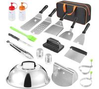 zycBernoi Kit di accessori per griglia, 19 pezzi, accessori per griglia Blackstone Camp Chef, set di spatole in metallo con pressa per hamburger, coperchio per imbastitura, cupola di fusione, pinze,