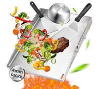 zycBernoi Set di piastre per barbecue Plancha Premium - 40 x 30 cm - piastra per barbecue a gas e barbecue a carbonella - 4 mm di spessore - Plancha - in acciaio inox con 2 campane per hamburger e