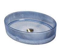 ZYCDP Lavabo Appoggio Bagno Ovale Lavandino Bagno Vetro Cristallo Senza Foro Rubinetto Blu Cristallo
