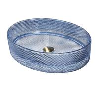 ZYCDP Lavabo Bagno Vetro Lavabo da Appoggio Ovale 500 X 375 X 120mm Senza Foro Rubinetto Blu Cristallo