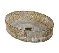 ZYCDP Lavabo Bagno Vetro Lavabo da Appoggio Ovale 500 X 375 X 120mm Senza Foro Rubinetto Oro Cristallo