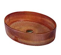 ZYCDP Lavabo Bagno Vetro Lavabo da Appoggio Ovale 500 X 375 X 120mm Senza Foro Rubinetto Rosso
