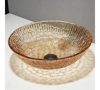 ZYCDP Lavabo Bagno Vetro Lavandino Rotondo 395 X 395 X 130 mm Senza Foro Per Rubinetto Ambra