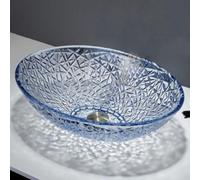 ZYCDP Lavandino Bagno Da Appoggio Vetro Ovale 510 X 350 X 160 mm Senza Foro Rubinetto Blu