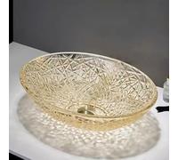 ZYCDP Lavandino Bagno Da Appoggio Vetro Ovale 510 X 350 X 160 mm Senza Foro Rubinetto Oro