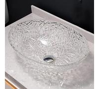 ZYCDP Lavandino Bagno Da Appoggio Vetro Ovale 510 X 350 X 160 mm Senza Foro Rubinetto Trasparente