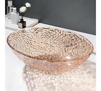 ZYCDP Lavandino Bagno Vetro Lavabo da Appoggio Ovale 510 X 355 X 150 mm Senza Foro Rubinetto Ambra