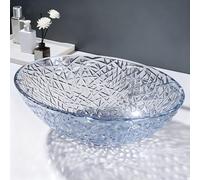ZYCDP Lavandino Bagno Vetro Lavabo da Appoggio Ovale 510 X 355 X 150 mm Senza Foro Rubinetto Blu Cristallo