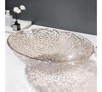 ZYCDP Lavandino Bagno Vetro Lavabo da Appoggio Ovale 510 X 355 X 150 mm Senza Foro Rubinetto Champagne