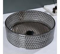 ZYCDP Lavello Per Bagno Rotondo Lavandino Bagno Da Appoggio Vetro Senza Foro Rubinetto Grigio Cristallo