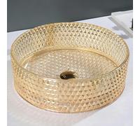 ZYCDP Lavello Per Bagno Rotondo Lavandino Bagno Da Appoggio Vetro Senza Foro Rubinetto Oro Cristallo