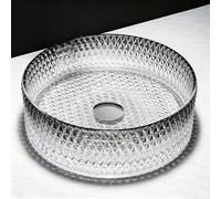 ZYCDP Lavello Per Bagno Rotondo Lavandino Vetro 360 X 360 X 115 mm Senza Foro Rubinetto Nero Cristallo