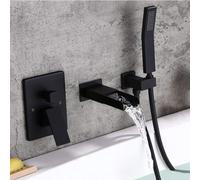 ZYCDP Miscelatore Doccia Incasso A Cascata Rubinetto Vasca da Bagno Ottone con Doccetta Nero