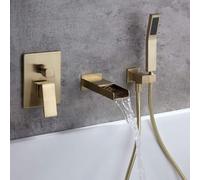 ZYCDP Miscelatore Doccia Incasso A Cascata Rubinetto Vasca da Bagno Ottone con Doccetta Oro Spazzolato