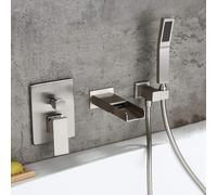 ZYCDP Miscelatore Doccia Incasso A Cascata Rubinetto Vasca da Bagno Ottone con Doccetta Spazzolato