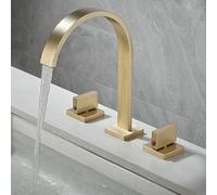 ZYCDP Miscelatore Lavabo 3 Fori Rubinetto Lavello Bagno a Cascata con 2 Manopole Oro Spazzolato