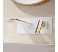 ZYCDP Miscelatore Lavabo Bagno da Incasso in Ottone Rubinetto Lavabo Monocomando a Cascata Bianco + Oro