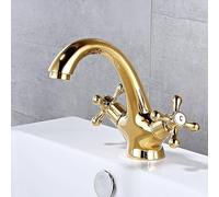 ZYCDP Miscelatore Lavabo Bagno Rubinetto Lavabo Bagno Vintage con Due Manopole Rubinetto Lavabo Acqua Fredda e Calda Ottone, Oro