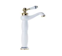 ZYCDP Miscelatore Lavabo Bagno Vintage Rubinetto Bagno Monocomando Miscelatore Bagno Ottone Rubinetto Acqua Calda Fredda, bianco+Oro, Alto