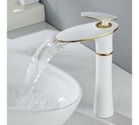 ZYCDP Miscelatore Lavabo Cascata Rubinetto Bagno Lavabo Bianco e Oro Miscelatore Monocomando per Lavabo Rubinetto Lavabo Bagno Ottone, Alto