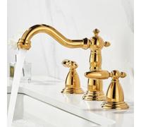 ZYCDP Miscelatore Lavabo Tre Fori con 2 Manopole Rubinetto Bagno Lavabo Girevole a 360 Ottone Oro
