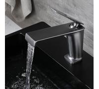 ZYCDP Miscelatore Lavandino Bagno Moderno a Cascata Rubinetto Bagno acqua Calda e Fredda Grigio Canna di Fucile
