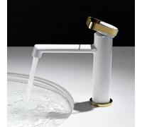 ZYCDP Miscelatore Lavandino Bagno Moderno in Ottone Rubinetto Bagno acqua Calda e Fredda Bianco+Oro