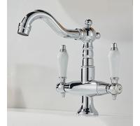 ZYCDP Miscelatore Lavandino Bagno Vintage Rubinetto Bagno Girevole a 360 con 2 Manopole Cromato