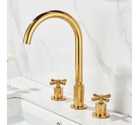 ZYCDP Rubinetti da Lavabo 3 Fori con 2 Manopole Rubinetto Bagno Lavabo Girevole a 360 Ottone Oro