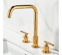 ZYCDP Rubinetti da Lavabo 3 Fori con 2 Manopole Rubinetto Bagno Lavabo Girevole a 360 Ottone Oro