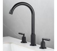 ZYCDP Rubinetti Lavabo Bagno 3 Fori Girevole a 360 Rubinetto Bagno 2 Manopole in Ottone Nero