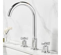 ZYCDP Rubinetti per Bagno 3 Fori 2 Maniglie a Croce Rubinetto Bagno Girevole a 360 Ottone Cromo