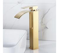 ZYCDP Rubinetto a Cascata Lavabo, Miscelatore per Lavabo da Bagno in Acciaio Inossidabile, Rubinetto Monocomando per Lavandino, oro, Alto