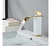 ZYCDP Rubinetto a Cascata Lavabo, Rubinetto Cascata in Acciaio inox, Acqua Calda e Fredda, Rubinetto Miscelatore Lavabo Monocomando, oro bianco, Breve