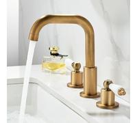 ZYCDP Rubinetto a Tre Fori per Lavabo da Bagno Retrò, Rubinetto Bagno Ottone Antico Girevole a 360 2 Manopole Rubinetto Bagno Caldo e Freddo